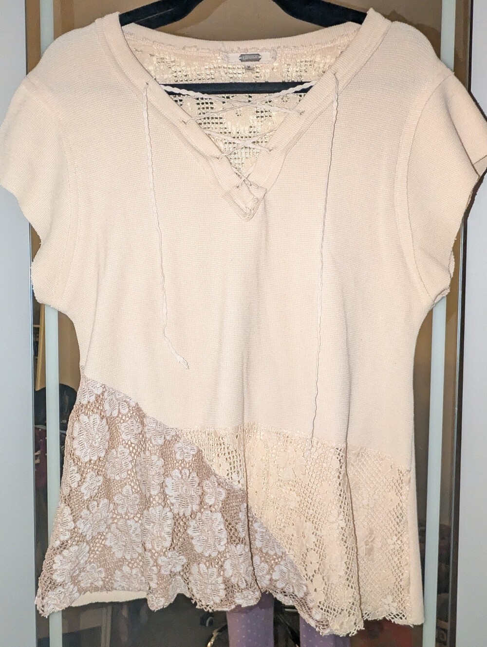 gimmicks by BKE Cream Knit Tunic with Lace Panels